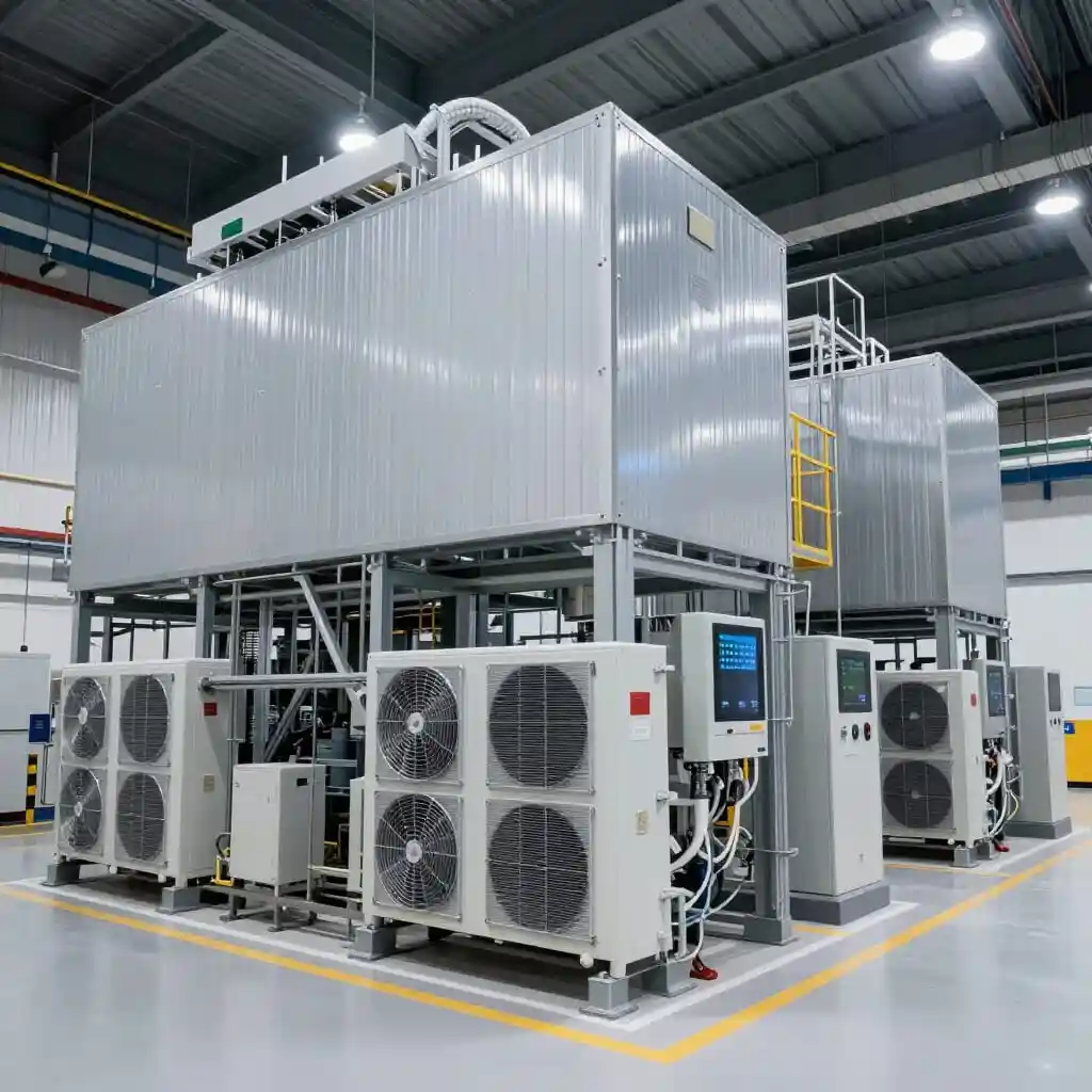 Industrielle Klimaanlage mit moderner Lüftungstechnik in einer Gewerbehalle