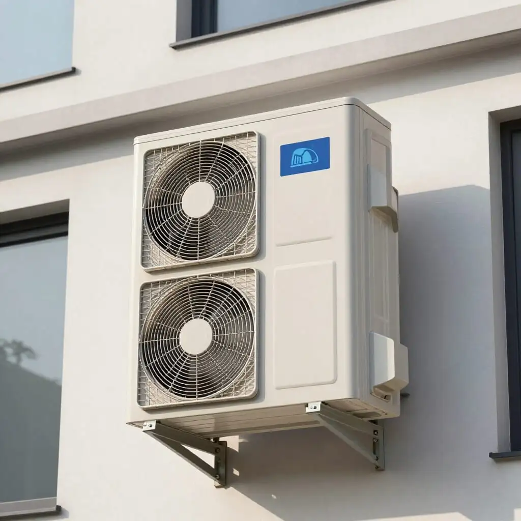 Professionell installiertes Außengerät einer Split-Klimaanlage
