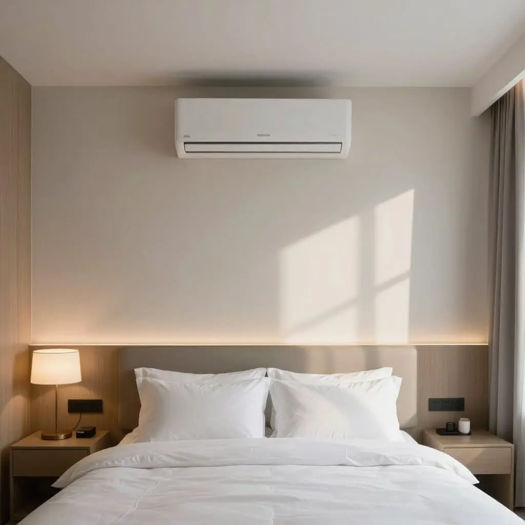 Schlafzimmer mit leiser Klimaanlage für angenehmen Schlaf