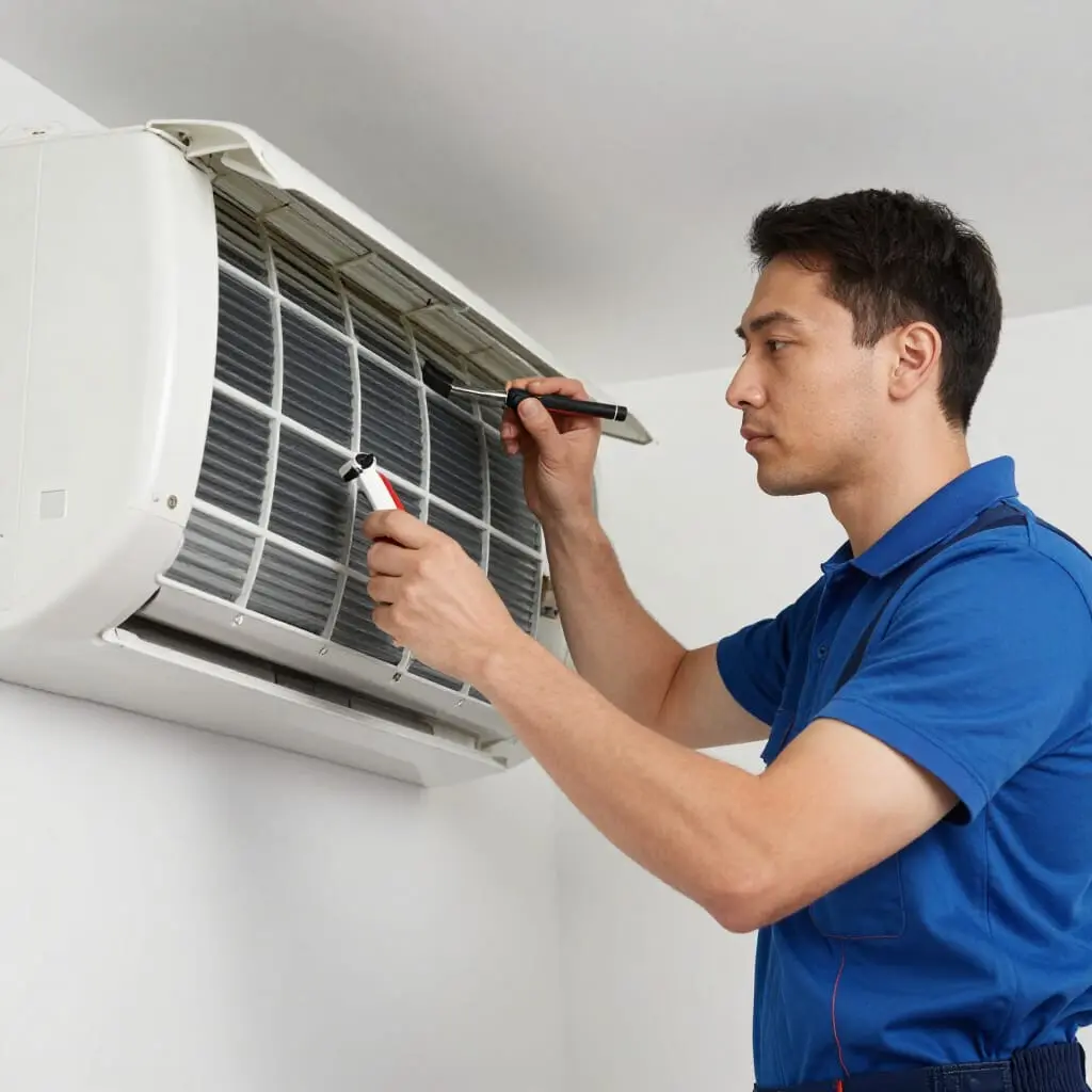 Wartung und Reinigung einer Klimaanlage durch einen Fachmann