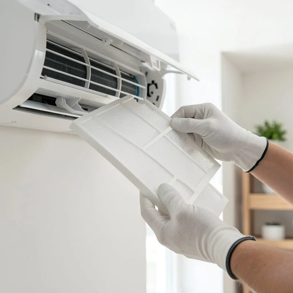 Wechsel eines Filters bei einer modernen Klimaanlage