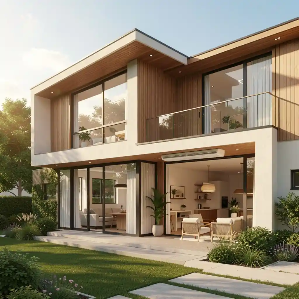 Klimaanlage für ein modernes Einfamilienhaus mit Innen- und Außengerät