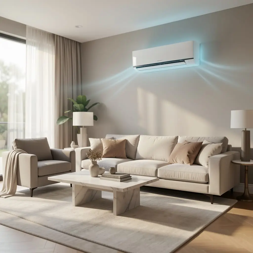 Moderne Klimaanlage in einem Wohnzimmer für komfortable Raumtemperatur